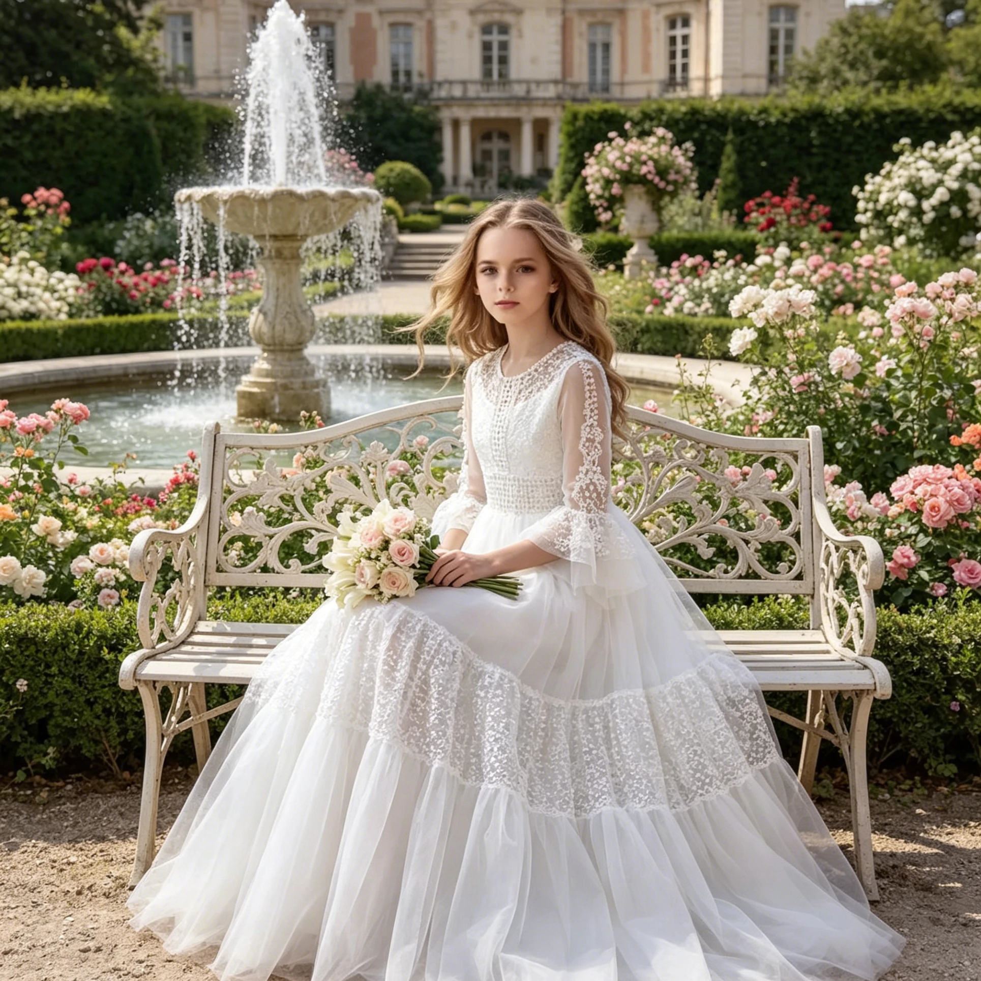 Maßgeschneidertes Blumenmädchenkleid für die Hochzeit, Spitze, hohe Taille, lange Ärmel, bodenlang, elegantes Kindergeburtstagskleid für die Erstkommunion