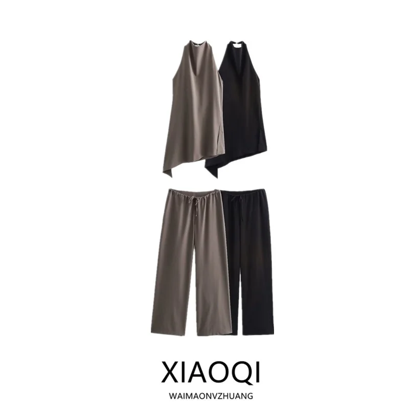 

Матовый шерстяной топ, брюки с высокой талией, женский модный комплект, осень-зима 2023, Новое поступление, Ele Busin, повседневный комплект