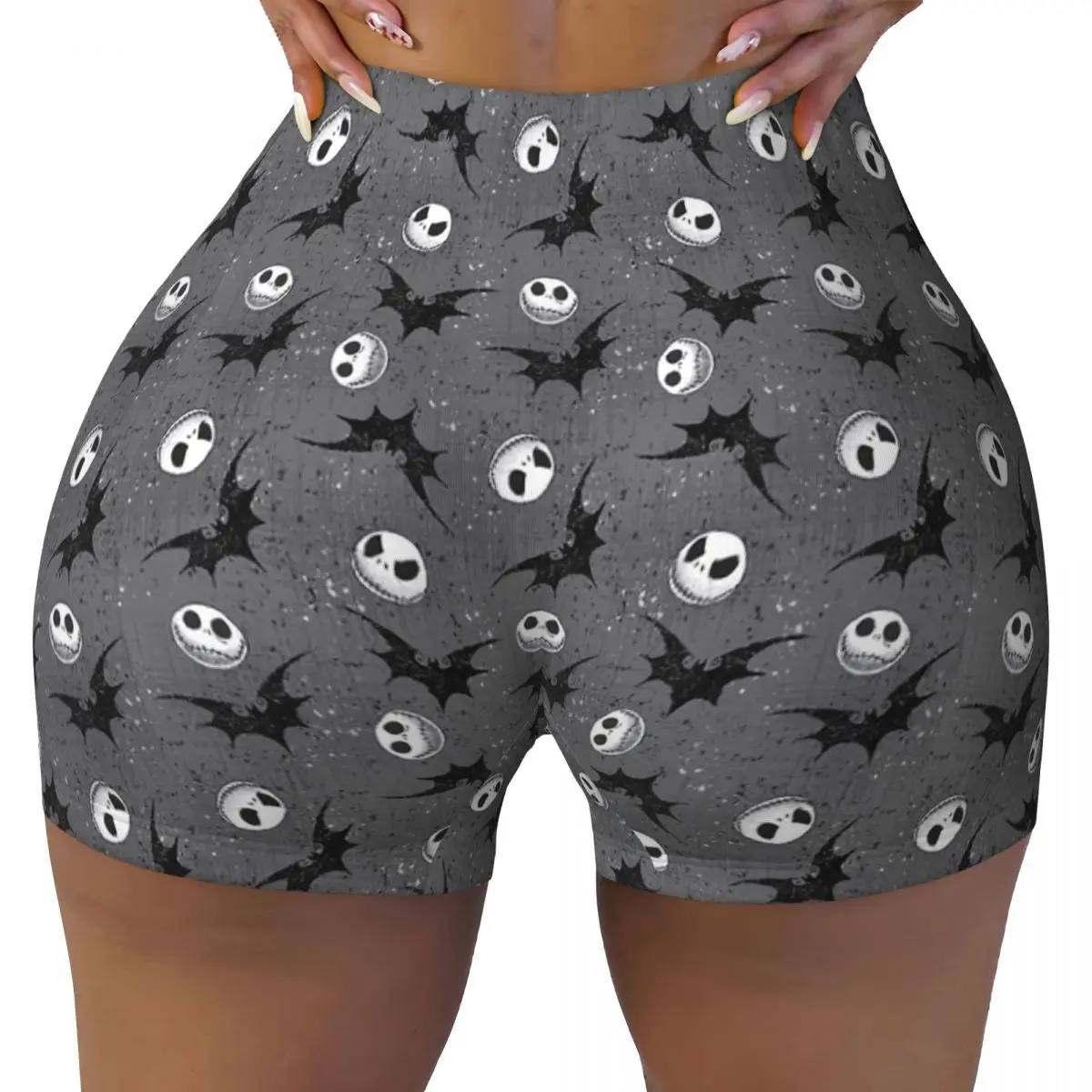 Custom Halloween Skull Jack Halloween Christmas Horror Movie Workout Shorts Women's Gym Volleyball Running Yoga Shorts