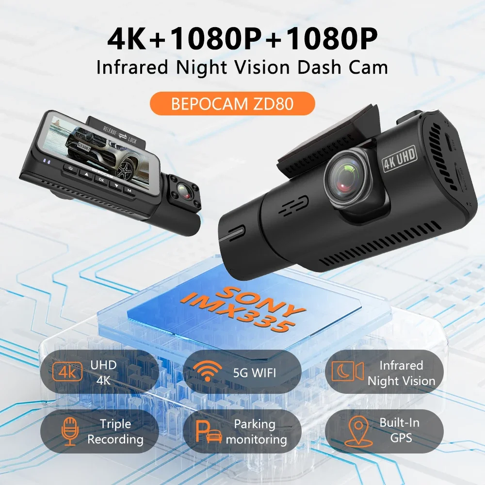 2026 4K 3 Channel Dash Cam For Cars Or 5G WIFI GPS Car Camera 3.16