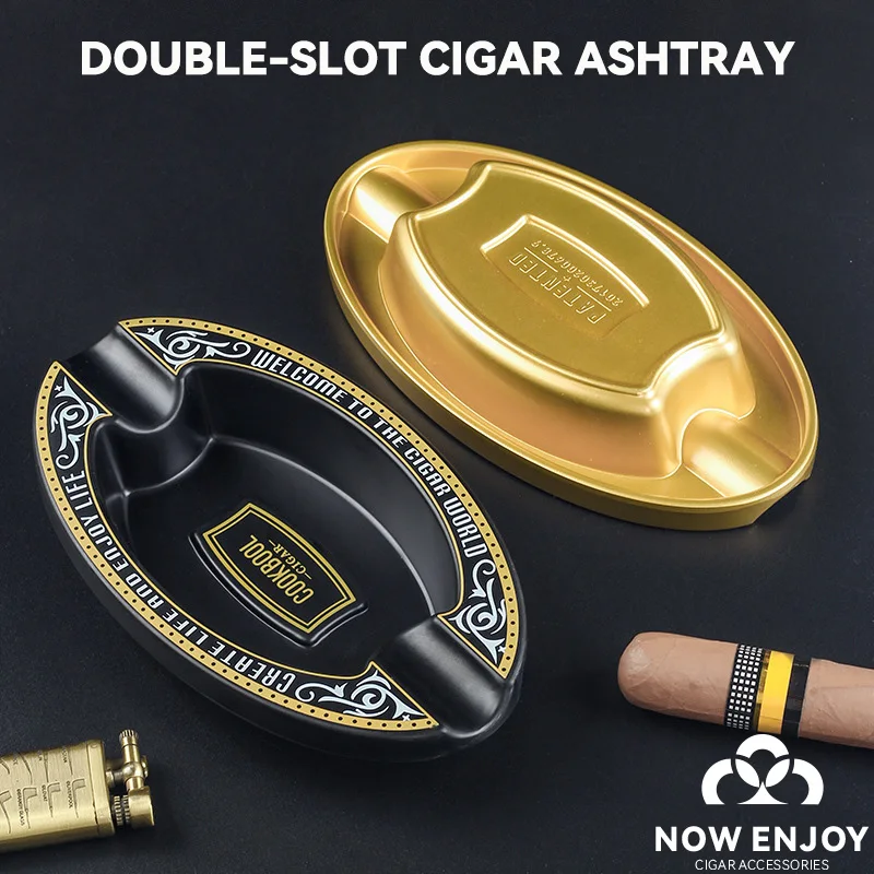 

Pear Gold/Black Desktop Ashtray with 2 Slots for Cigar Creative Cigar Ashtray Portable Cigar Ash Tray Office Home Deco