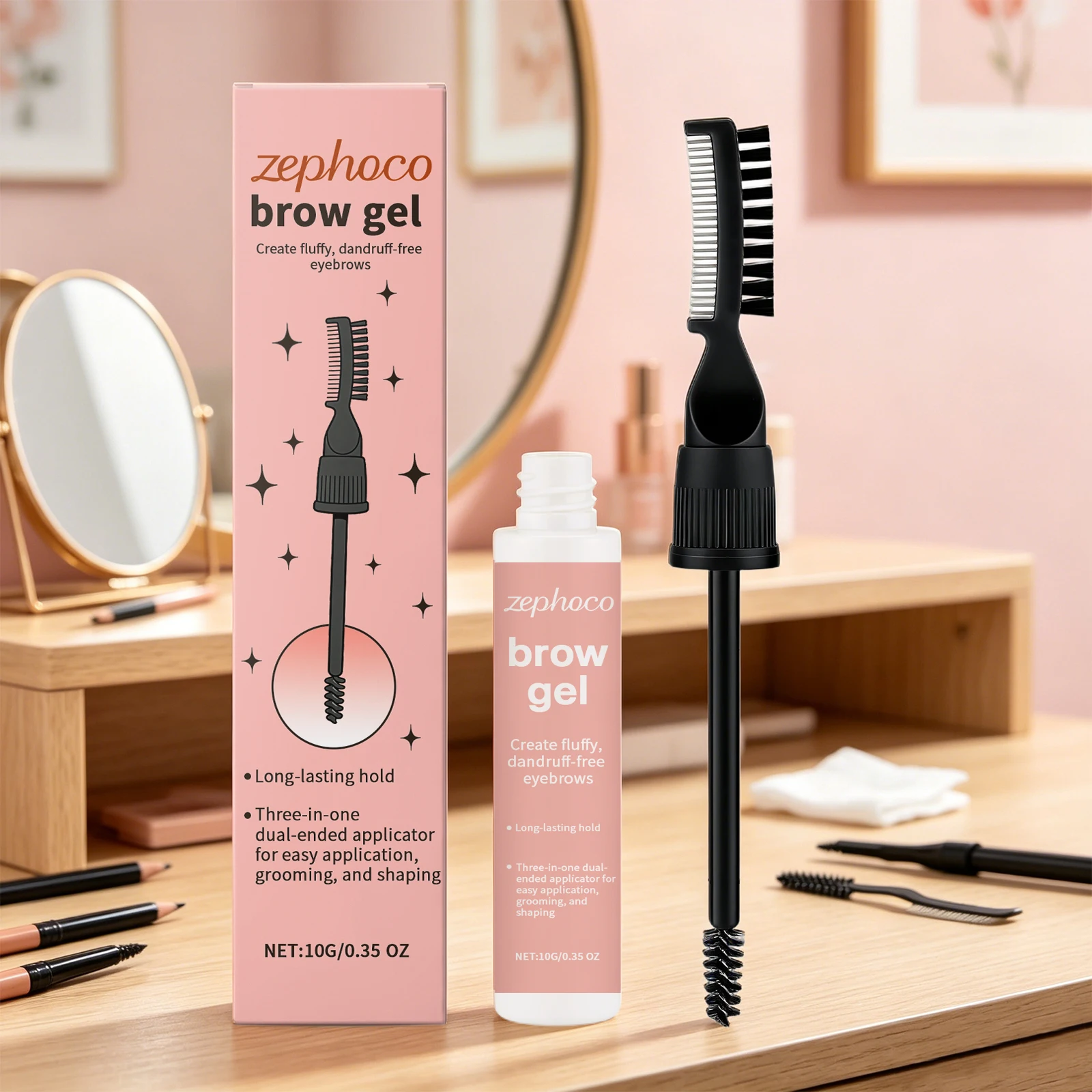 

Brow Gel Dual End Brush Eyebrow Fixing Gel, Long Lasting Fluffy Wild Brow Setting Wax, Waterproof Shaping Cosmetic Daily Makeup