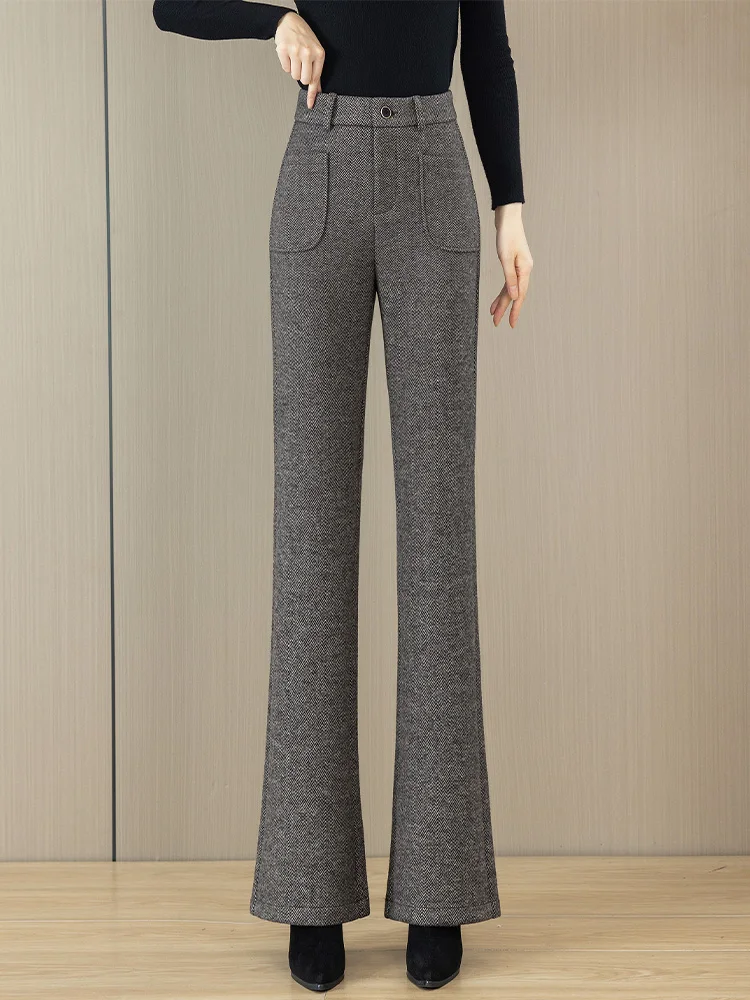 

High Waist Thickened Woolen Flared Pants Women's Casual Trousers Autumn Winter Fashion Slimming Drapey Korean Style Commute