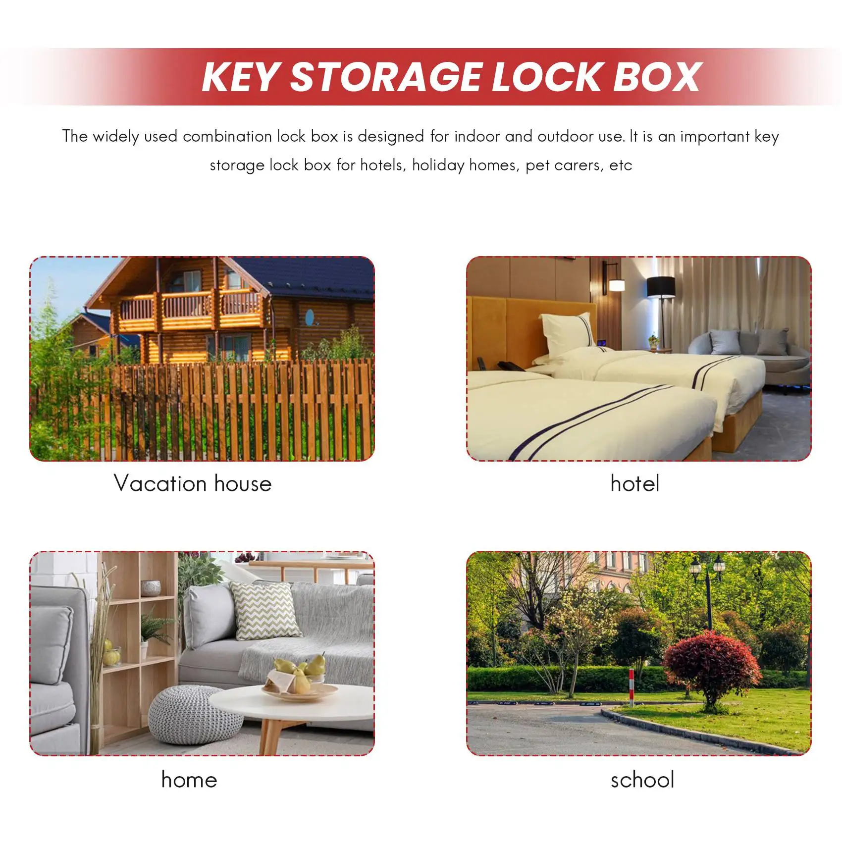 Y19A Key Lock Box Wall Mount 4 Digit Combination Weatherproof Key Storage Lock Box, Large Capacity Security Combo Lockbox
