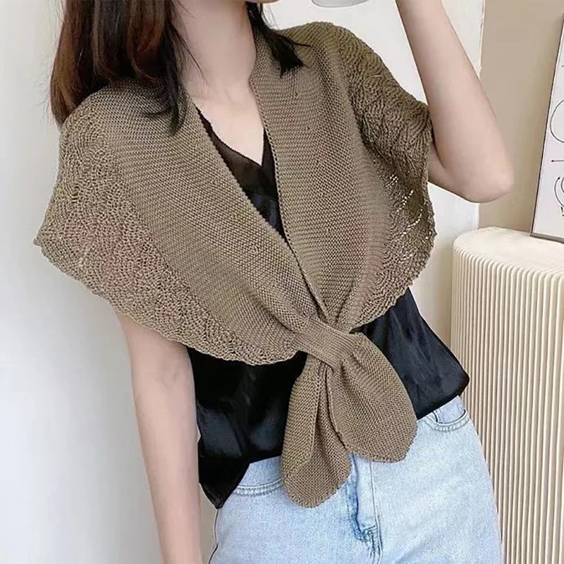 New For Women Korean Knitted Shawl Summer Air Conditioning Fake Collar Neck Guard Knit Thin Knotted Cape Shoulder Scarf Mujer