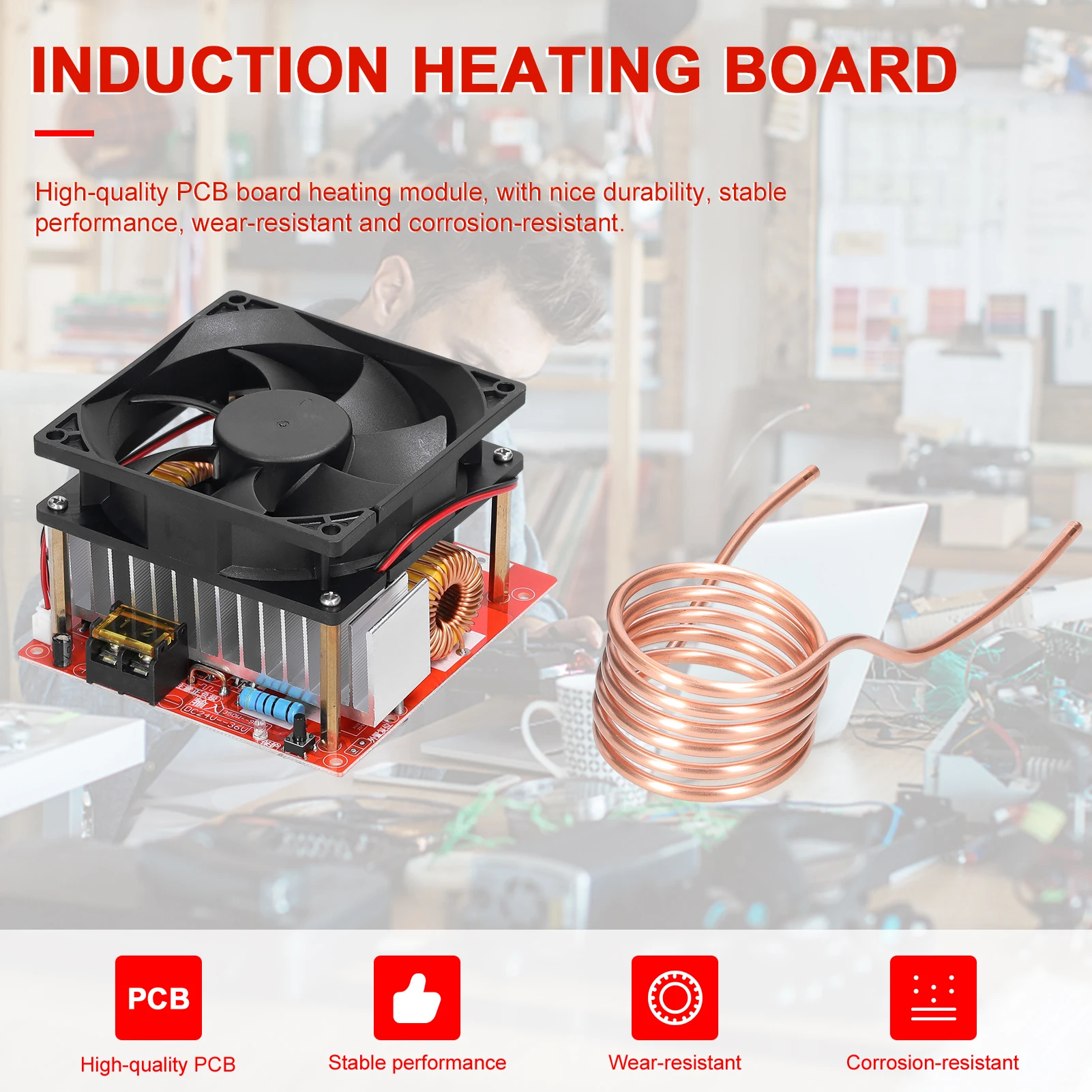 1000W ZVS Induction Heating Board Module Low Voltage Heater Coil Flyback Driver Heater with Copper Tube for DIY Parts Hardening