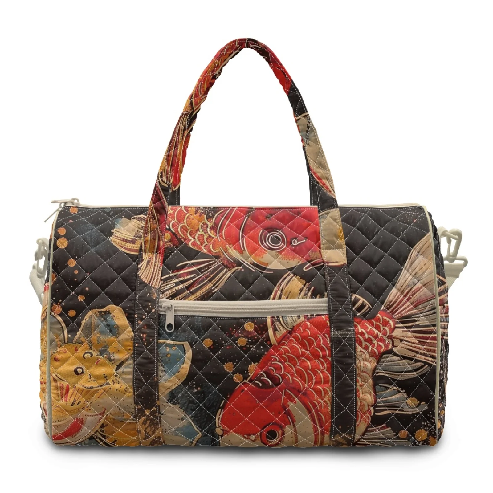 Coloranimal Japanese Koi Adjustable Strap Quilted Overnight Bags for Women Large Capacity Carry On Luggage Bag New Trend