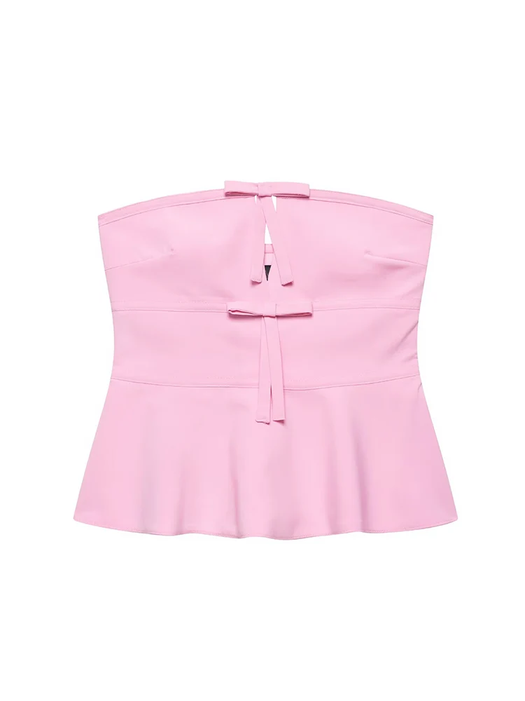 

TFMLN новый женский топ-труба с бантом, лето 2025 г., сексуальный вечерний клубный топ без бретелек без рукавов с открытой спиной, модная розовая милая одежда