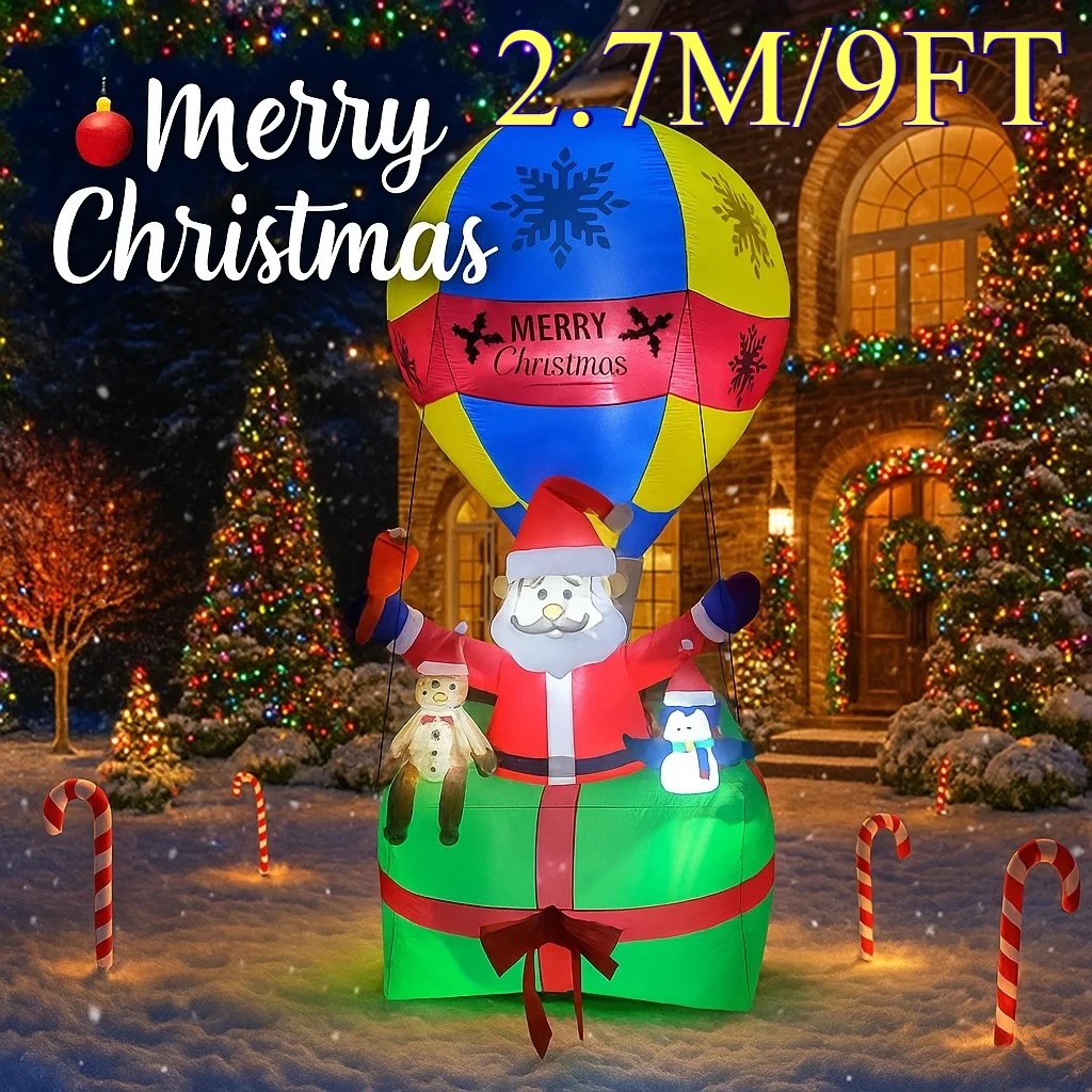 

2.7M/9FT Santa Claus Hot Air Balloon Christmas Decorations Home Inflatable Toy with LED Lights Yard Xmas Ornaments Decor Supplie