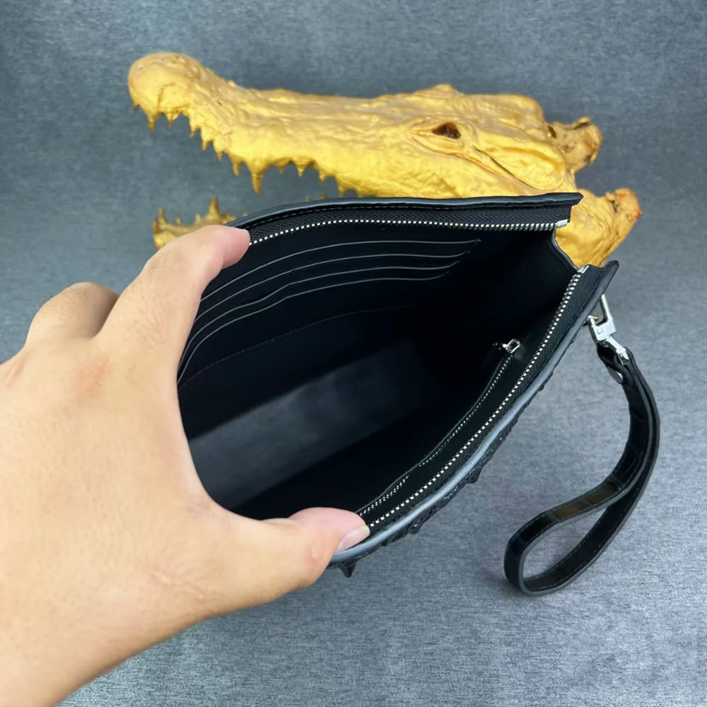 Authentic crocodile leather men's large classic black wrist bag real crocodile leather men's fashion handbag view 6