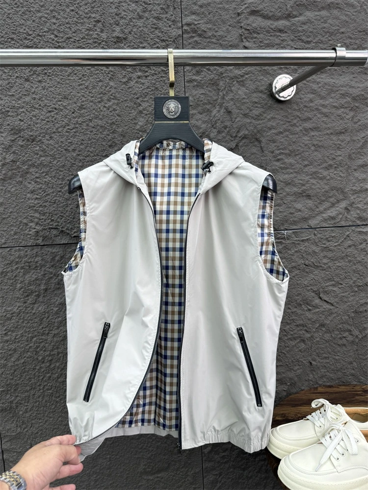 

Svip Luxury Reverse Season 2-Piece Spring Autumn Faion Hooded Vest 3D aped Stand Collar Casual Jaet Men Outerwear