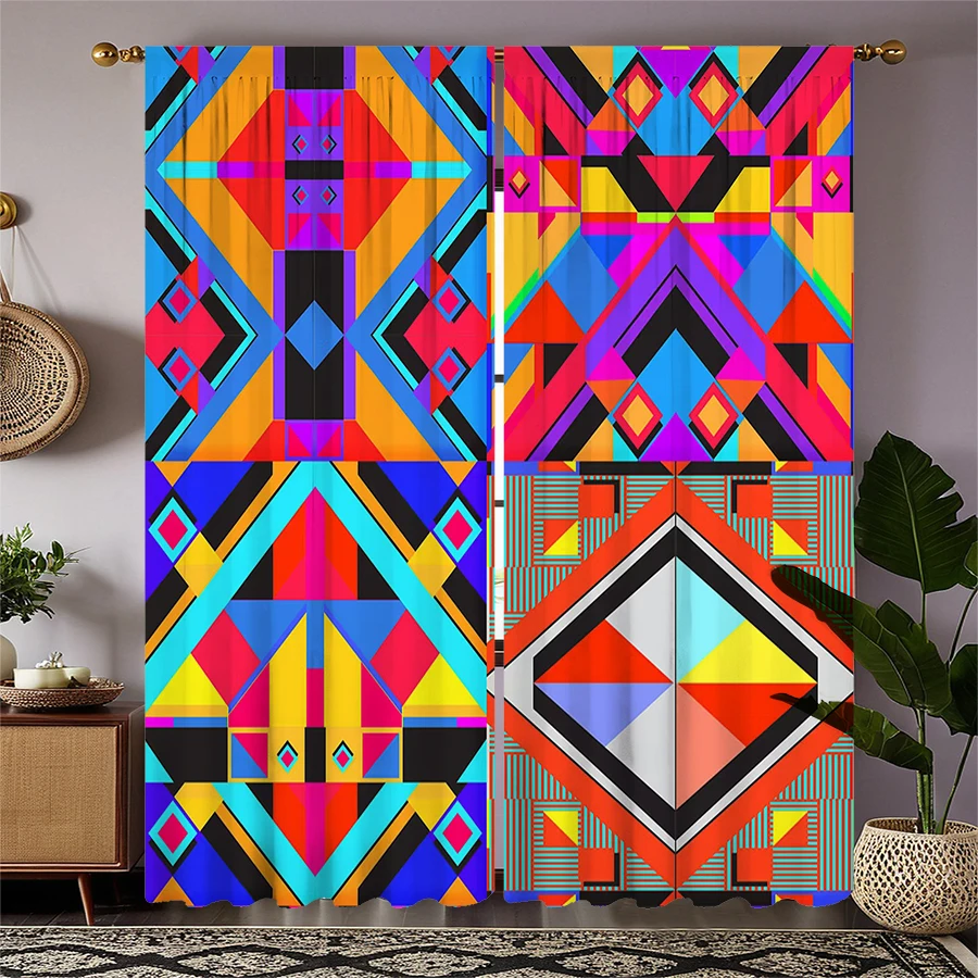 Colorful diamond-shaped printed curtains, pole bag curtains, Christmas decorations, daily home decorations, room decorations