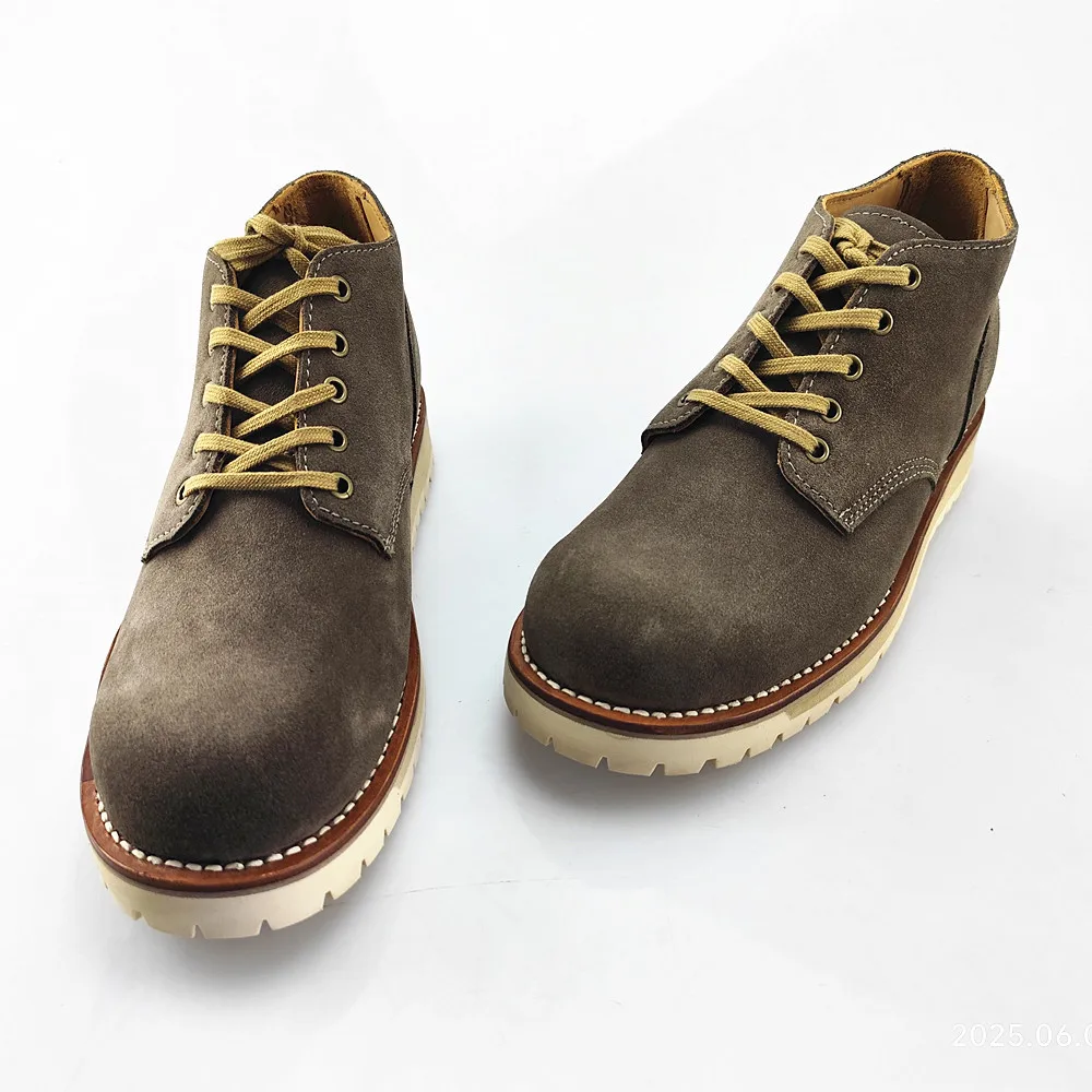 Men's Handmade Vintage Top Grain Leather High-Top Shoes | Chunky Sole Casual Work Boots | Breathable Outdoor Fashion Sneakers