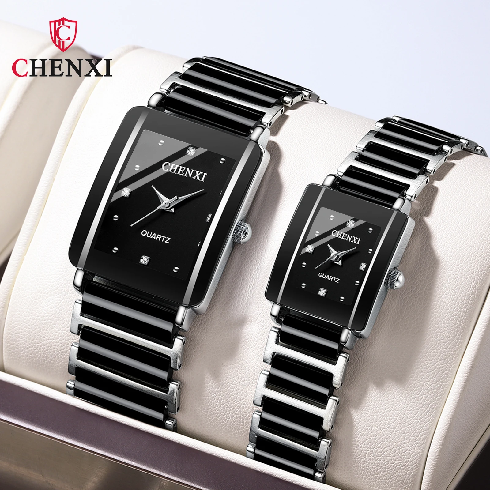 

CHENXI Square Sets of Watches for Him and For Her Waterproof Ceramics White Women Men Couple Items for Lovers Relógio Masculino