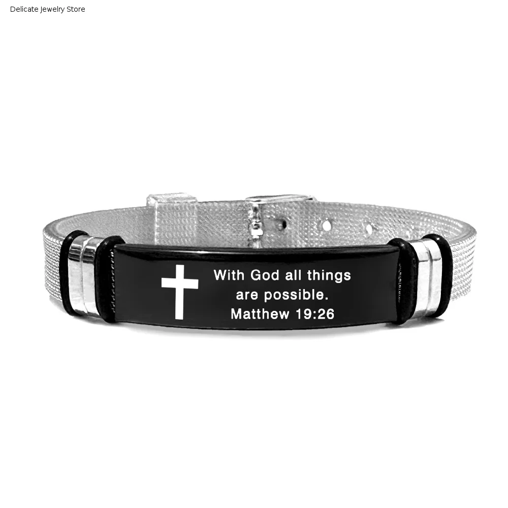 Stainless Steel/PVC Inspirational Quotes Braclets Adjustable Silver Bible Verse Bracelet Bible Verse Cross Braclets