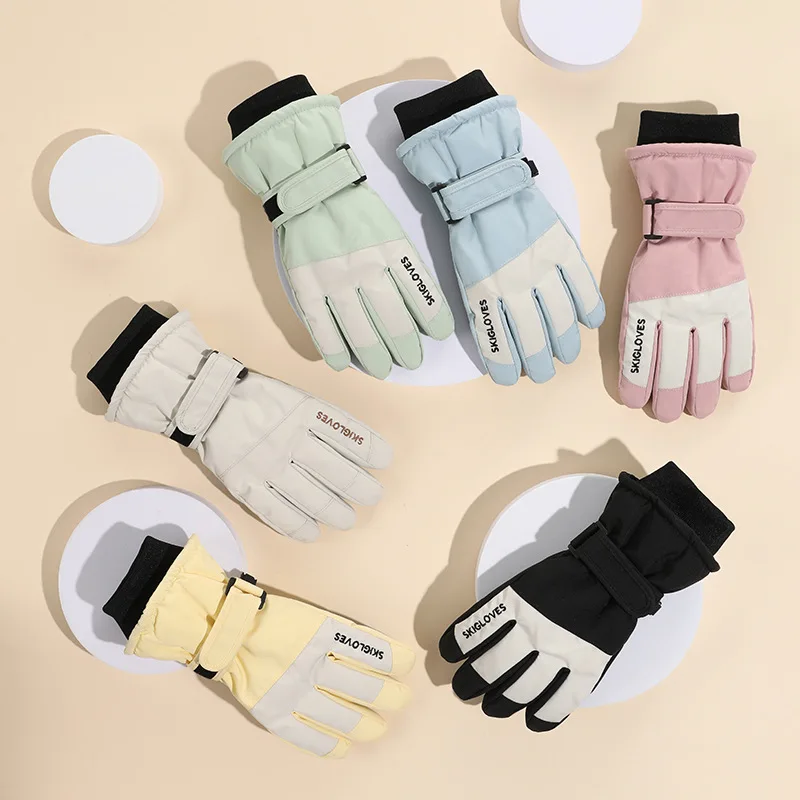 Guantes de esquí casuales impermeables a prueba de viento para niños, deportes de nieve al aire libre, guantes de esquí cálidos de felpa, guante frío de poliéster para niños y niñas, invierno, nuevo, 2024