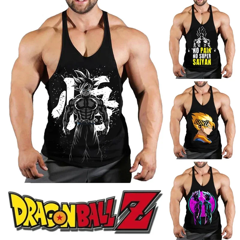 Dragon Ball Goku Plus Size Men Clothing Tank Tops Black Anime Singlets Sleeveless Fitness Men Vest Casual Bodybuilding Vest New