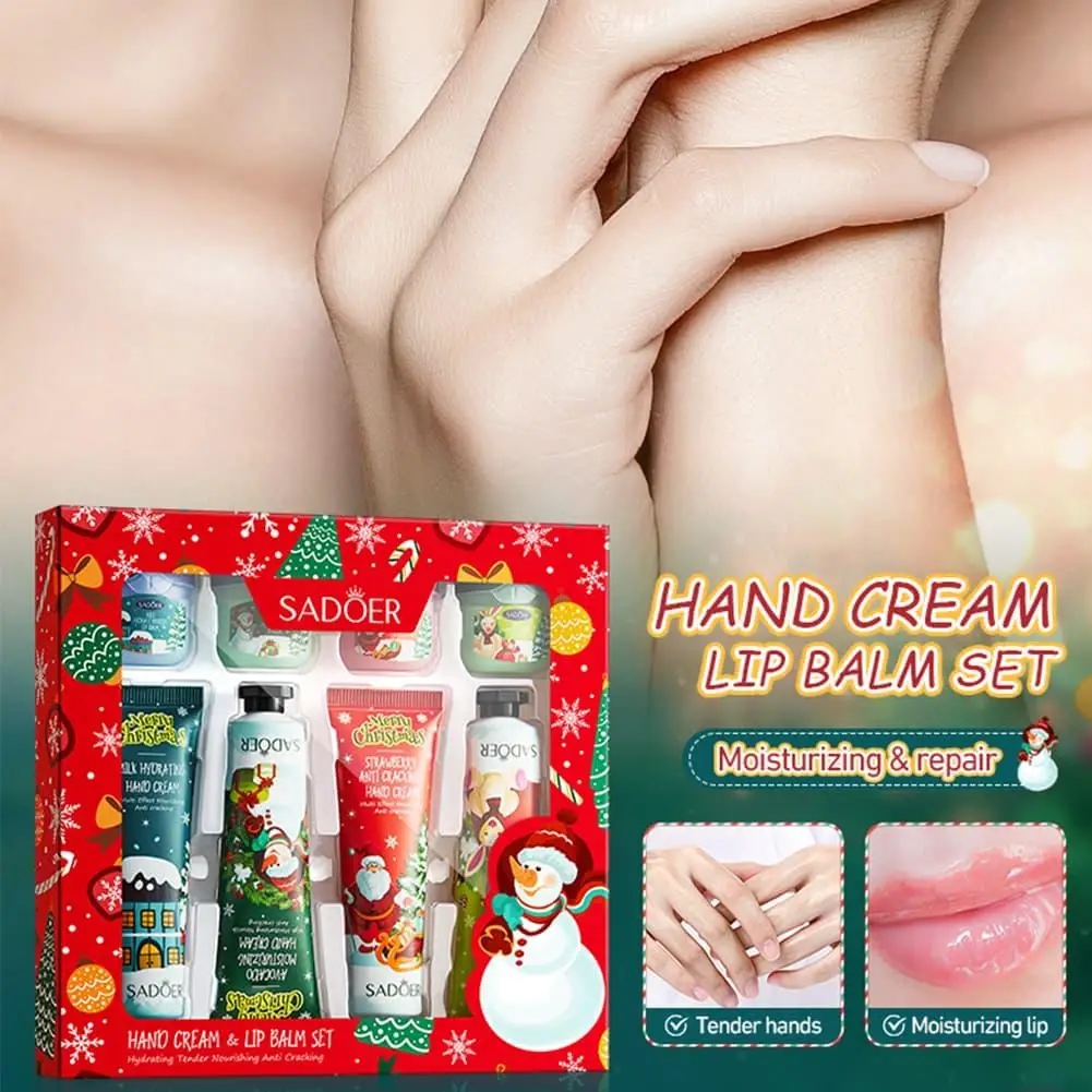 Christmas Moisturizing Repair Hand Cream Lipstick Combination Set Fruit Fragrance Anti-chapped Hand Lip Care Set Exquisite Gifts