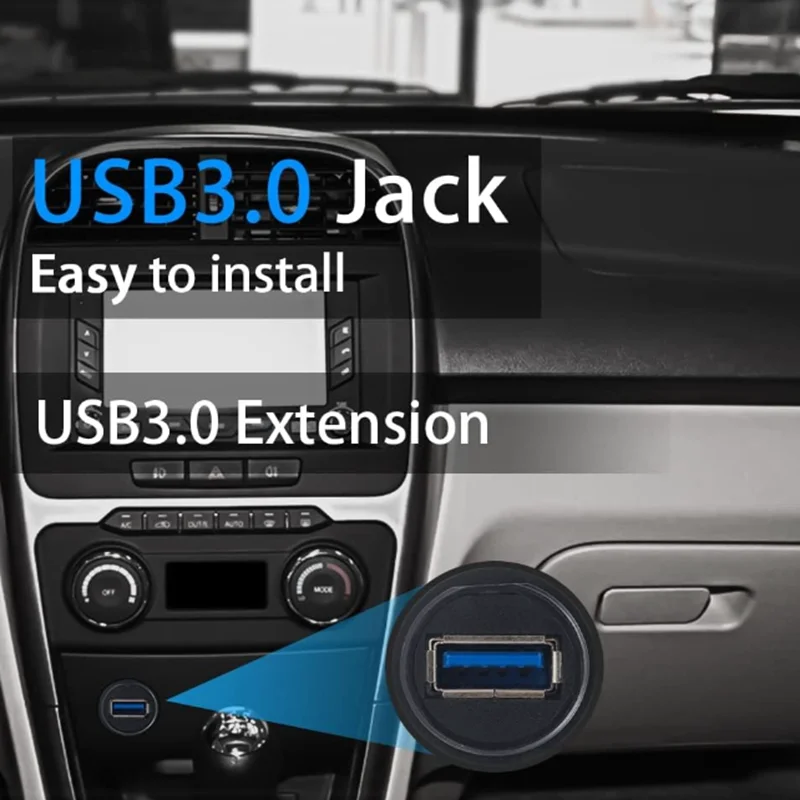 Round Single Port USB 3.0 Panel Flush Mount Extension Cable with Buckle for Car Truck Boat Motorcycle Dashboard 30cm/12 inch