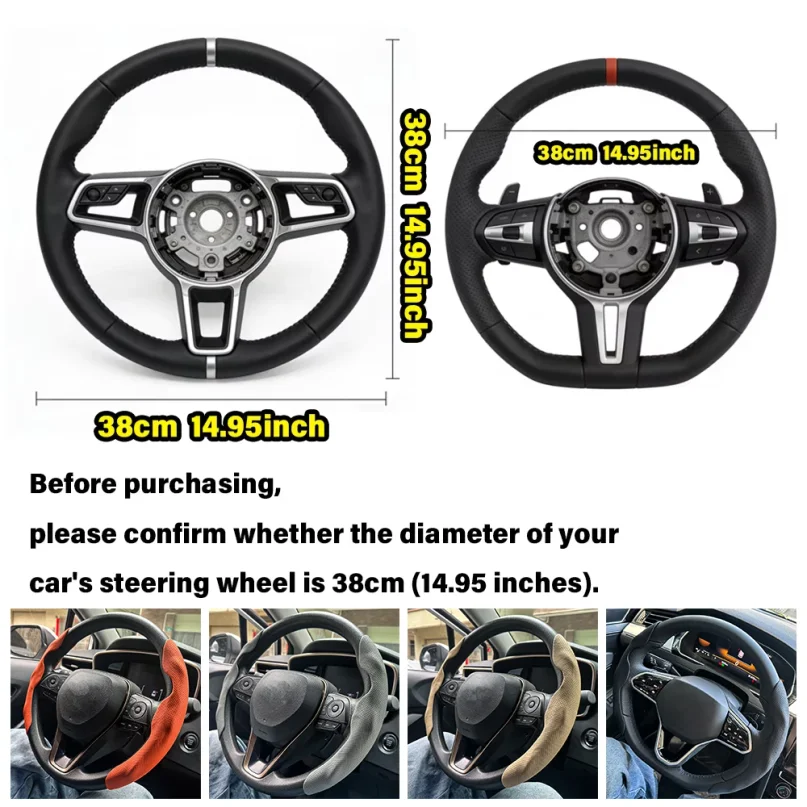 Universal D-shaped Round Car Steering Wheel Cover Ventilation hole Leather Absorb sweat Anti-slip Decoration Accessories 15inch