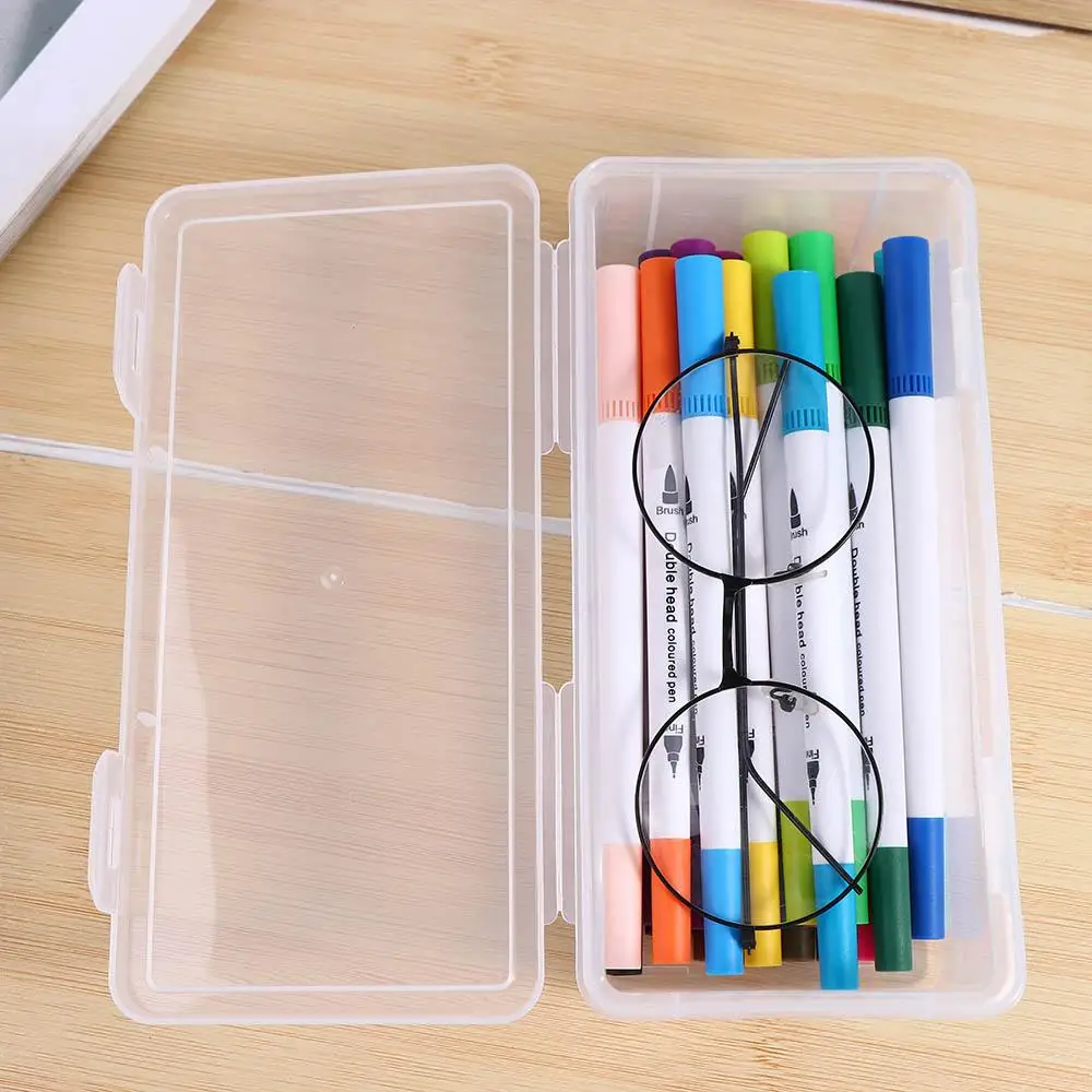 

Large Capacity With Buckled Pencil Box Transparent Dustproof Stationery Case Plastic Waterproof Desktop Storage Box Student