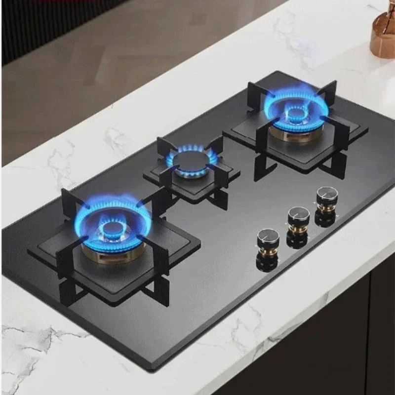 Household large panel fierce fire three-burner gas stove embedded desktop liquefied gas stove