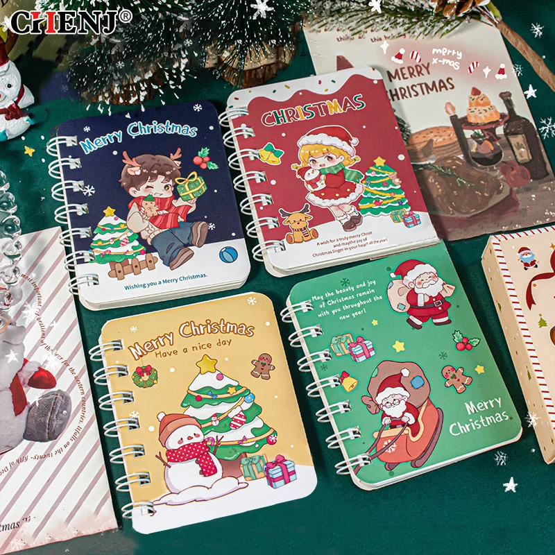 Cartoon Cute Christmas Coil Notebook Student Diary Handbook Notepad Flip Coil Notebook Portable Pocket Notebook Christmas Gifts