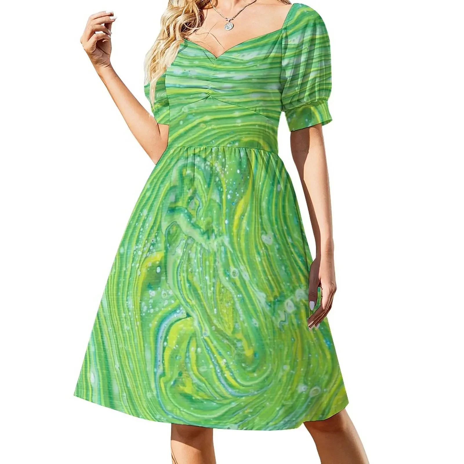 

Island Soul Abstract Acrylic Ring Pour Short-Sleeved Dress summer outfits for women 2025 women's evening dresses 2025