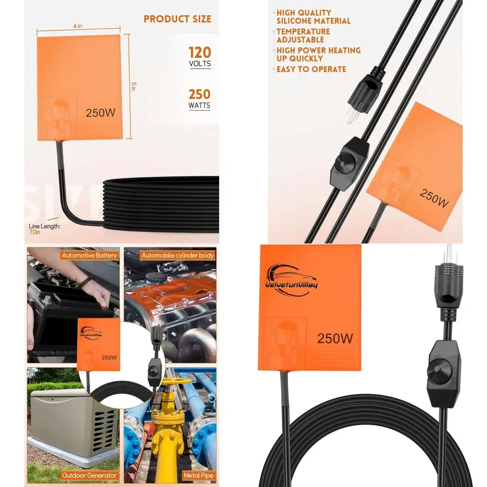 

Силиконовая подушка обогрева двигателя автомобиля с термостатом, подходит для автомобильных двигателей или генераторов в диапазоне размеров с шнуром питания 68 дюймов