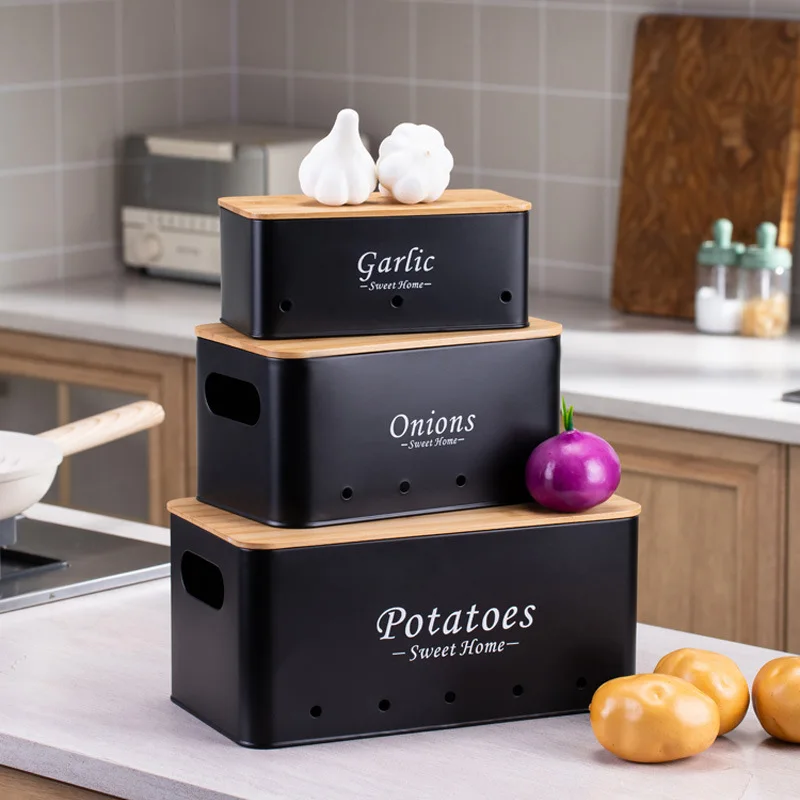 3Pcs Stackable Storage Box - Kitchen Container Sets, Lightproof & Breathable Storage Box for Potato Onion Garlic