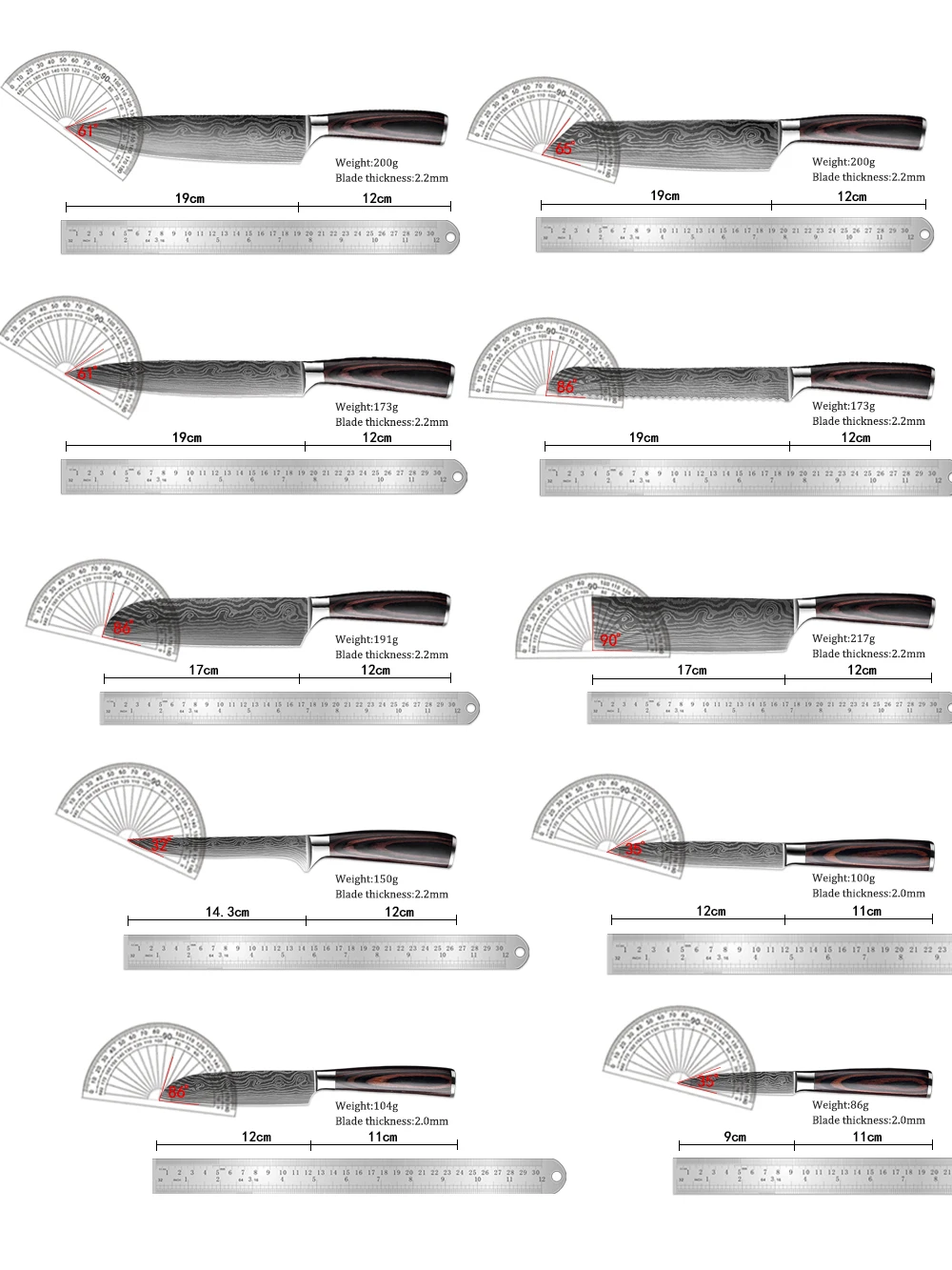 Professional Kitchen Knife Set 1-10PCS Sharp Japanese Chef knife Santoku knife Laser Damascus Pattern Blade Cutting Cleaver