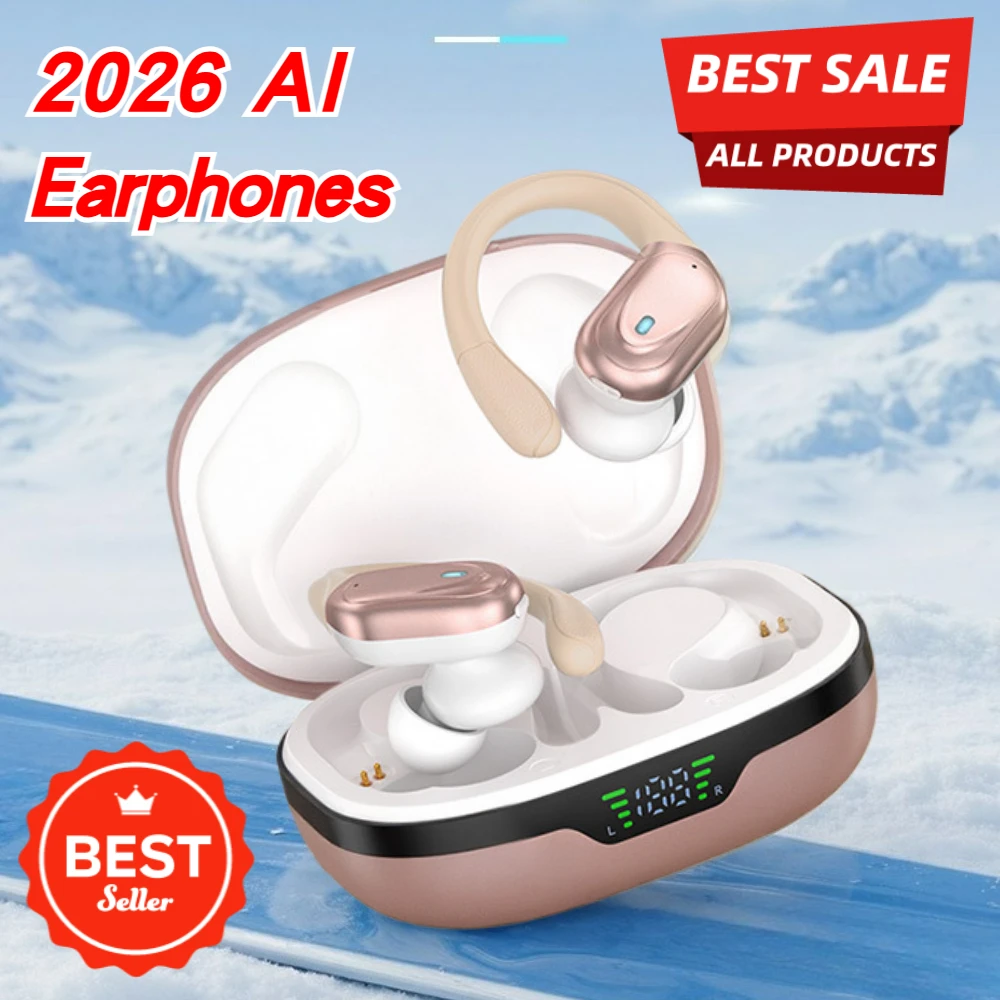 2026 AI ترجمة سماعات أذن سماعة لاسلكية تعمل بالبلوتوث 5.3 سماعات رأس رياضية مع خطاف الأذن 75 ساعة عمر البطارية الطويل شحن سريع