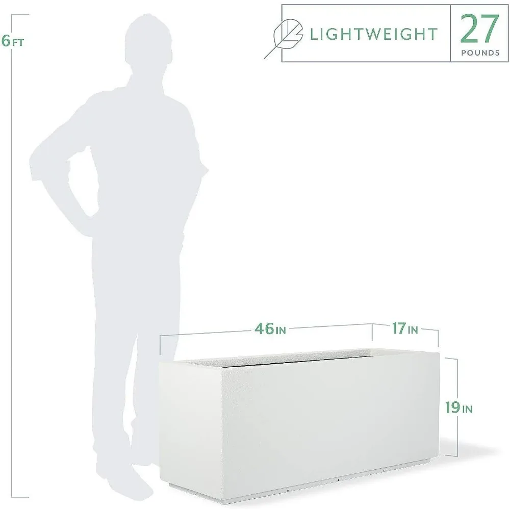 زارع مستطيل من مادة البوليستون على طراز ميلان، 46 طول × 17 عرض × 19 ارتفاعًا، متين وخفيف الوزن للاستخدام الداخلي والخارجي #2