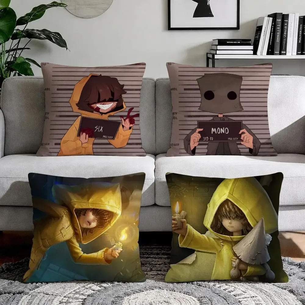 game L-Little Nightmares Spooky Cushion Cover Organic Natural Linen Pillowcase with Double Sided Print for Sofa Home Decor Gift