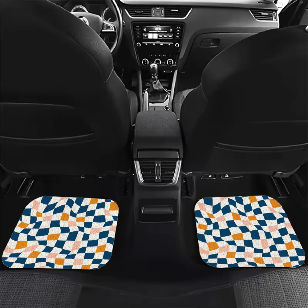 Geometric Pattern Car Floor Mats Crystal Velvet Material 4pcs Car Floor Mat Set Of 1 Trunk Mat Travel Accessory Playful Design P