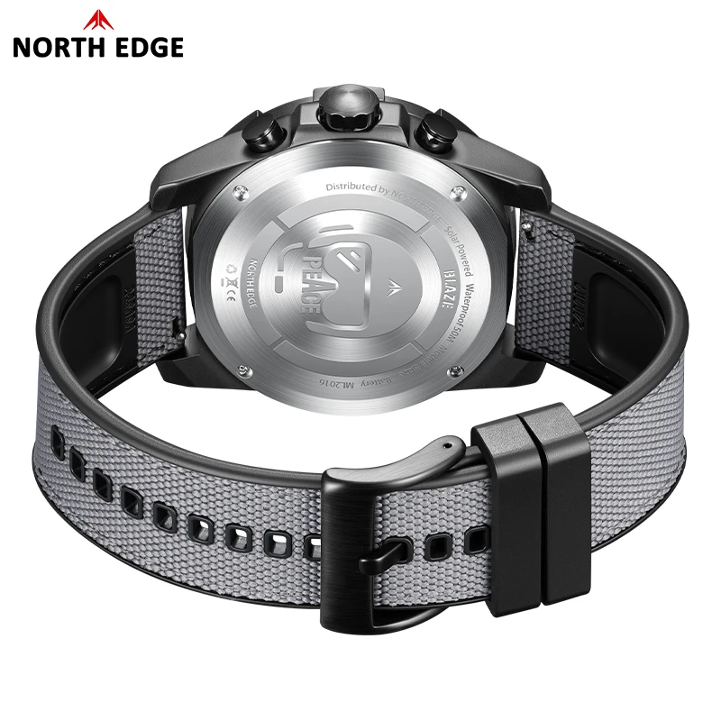 NORTH EDGE BLAZE Men's Quartz Watch Solar Powered Army Military Style Clock Stopwatch 50M Waterproof Luminous Pilot Watch reloj