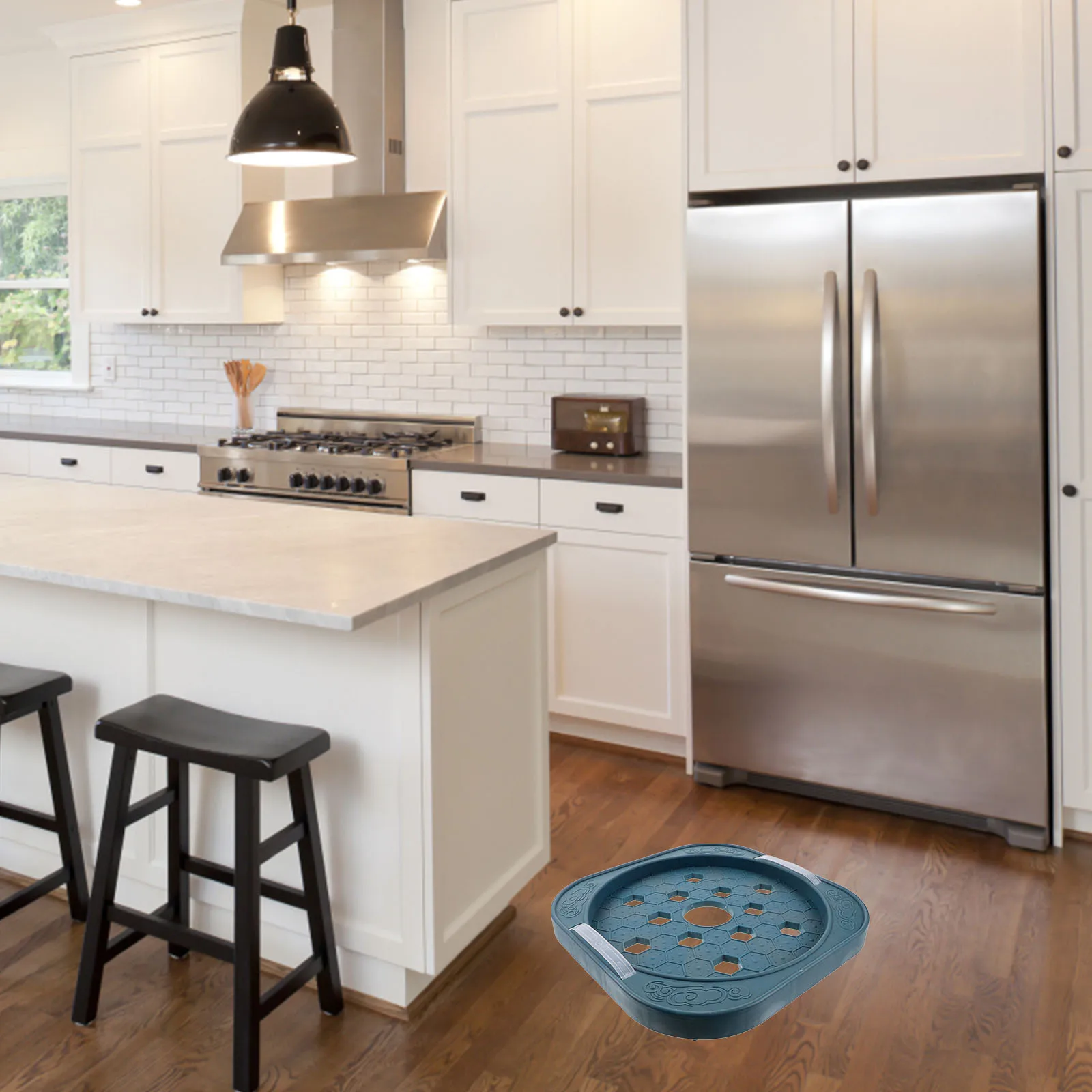 

1pc Gas Tank Base Tray Movable Round Storage Can Tray Plastic Wheels Gas Tank Holder For Kitchen Restaurant Storage Supply