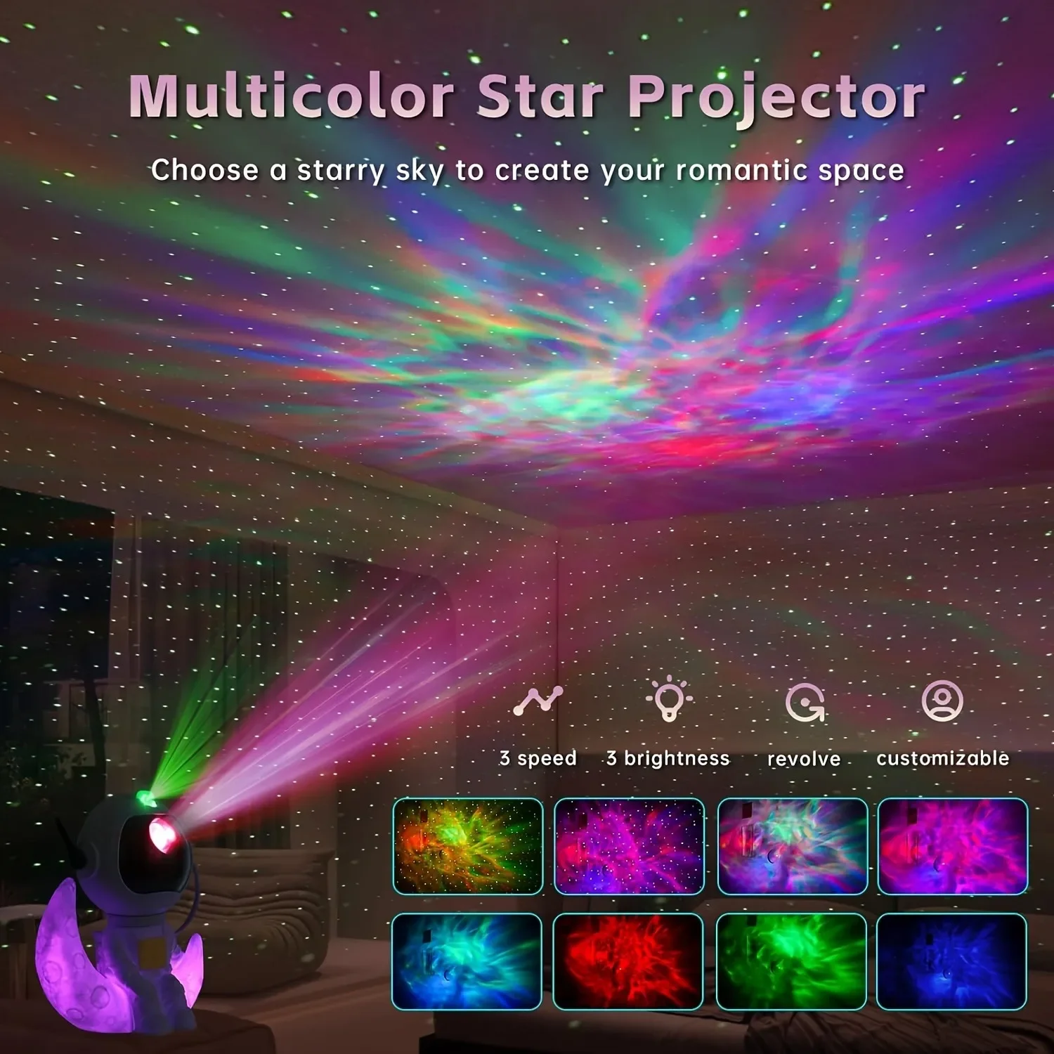 Proyector de luz nocturna con Control remoto, lámpara de Luna LED, nebulosa estrellada, astronauta, Galaxia, decoración de habitación de niños, regalos de cumpleaños