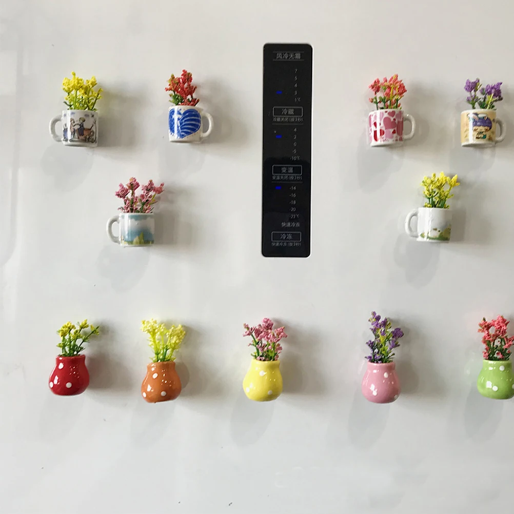 

10 Pcs Glass Vase Magnet Plants Three Dimensional Fridge Decor Kitchen Refrigerator Accessories Smooth Perfect Gifts