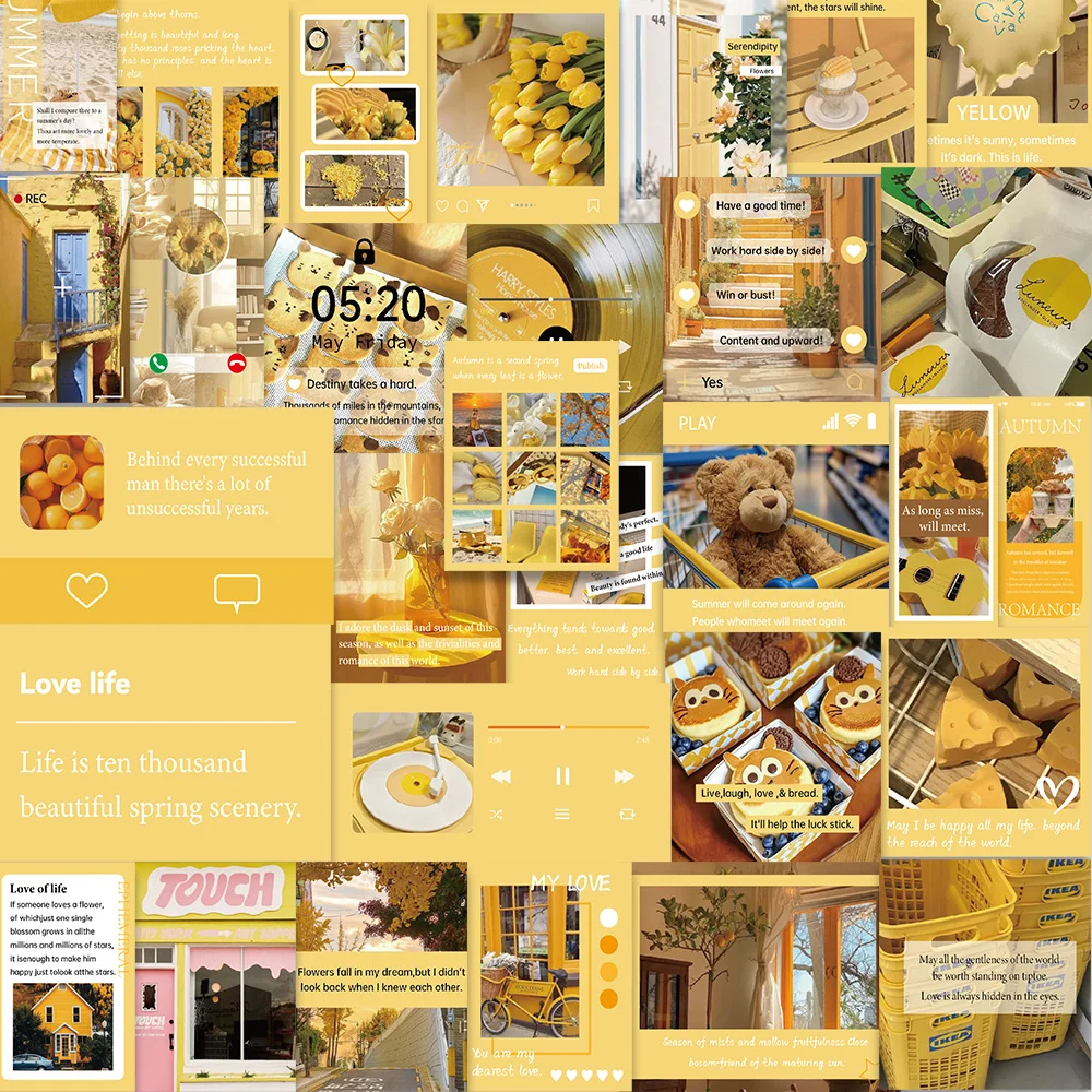 30 Stück warmes gelbes Aufkleberpaket, kleine Glückskunst, personalisierte Geschenkdekoration, Sammelalbum, Handyhülle, Aufkleberpaket für den täglichen Gebrauch