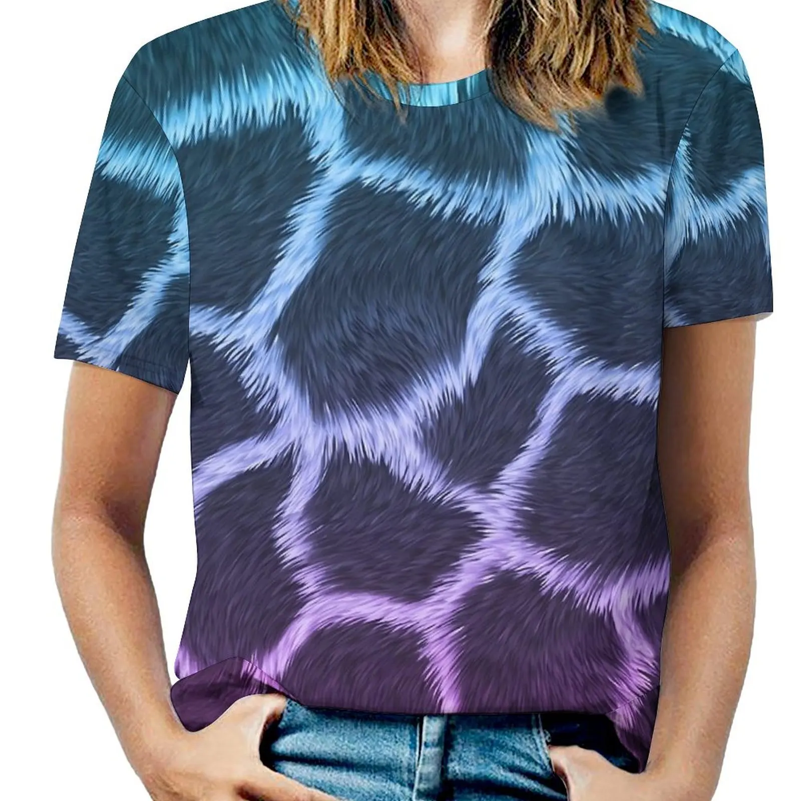 Beach Blue Pink Giraffe T Shirts Animal Print Street Style T Shirt Women Short-Sleeve Pretty Big Size Tees Design Tops Present