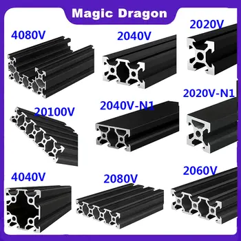 1 pieza de perfil de aluminio con ranura en V, negro, 2020, 2020N1, 2040, 2040N1, 2060, 2080, 4040, 4080, 20100, estándar de la UE, para impresora 3D, marco DIY 6 best sales Perfil de aluminio 4040 - №2