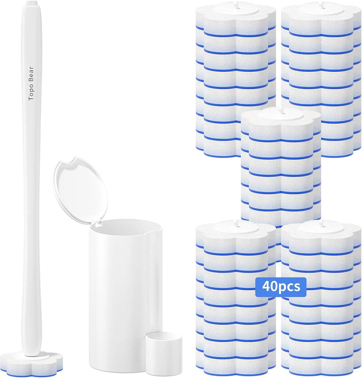 

Disposable Toilet Bowl Brush with 40 Wand Refills, Bowl Cleaner Wands, Cleaning System Starter Kit