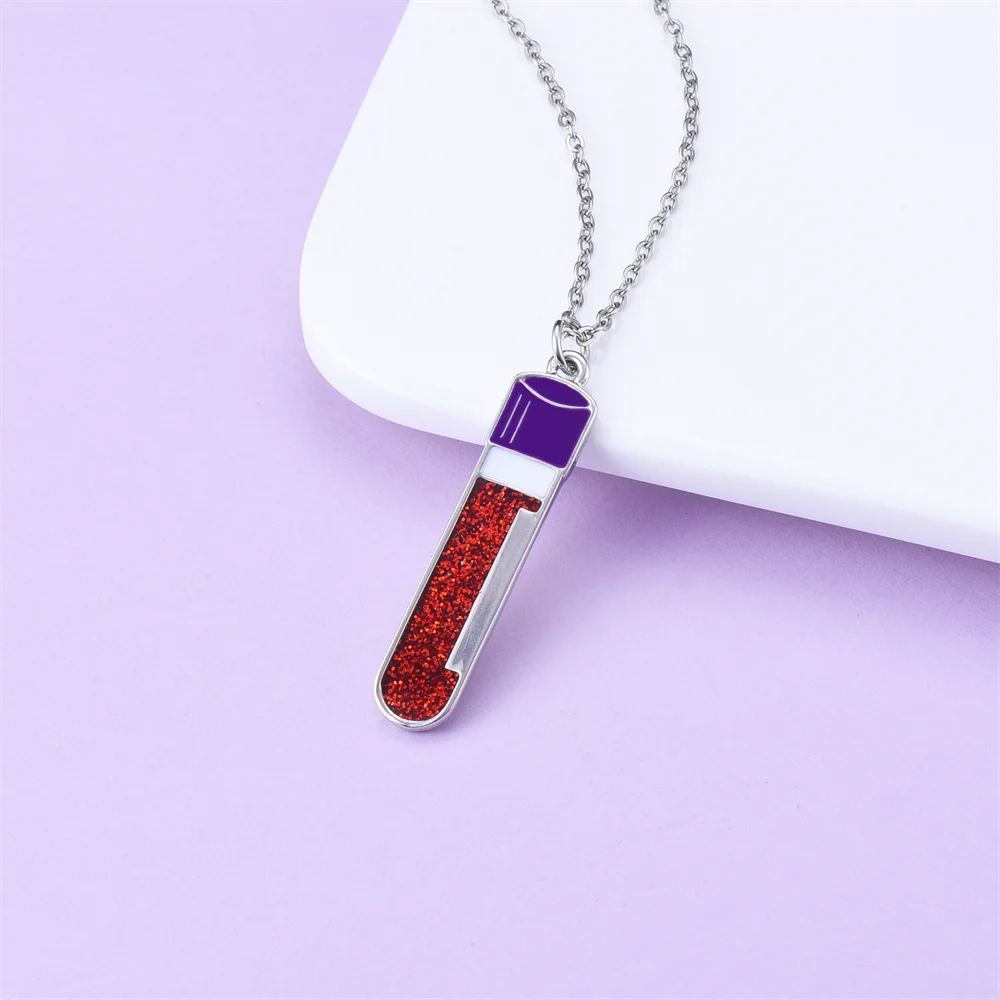 New Blood Test Tube Necklace Fashion Laboratory Equipment Enamel Pendant for Medical Science Teacher Student Jewelry Accessories