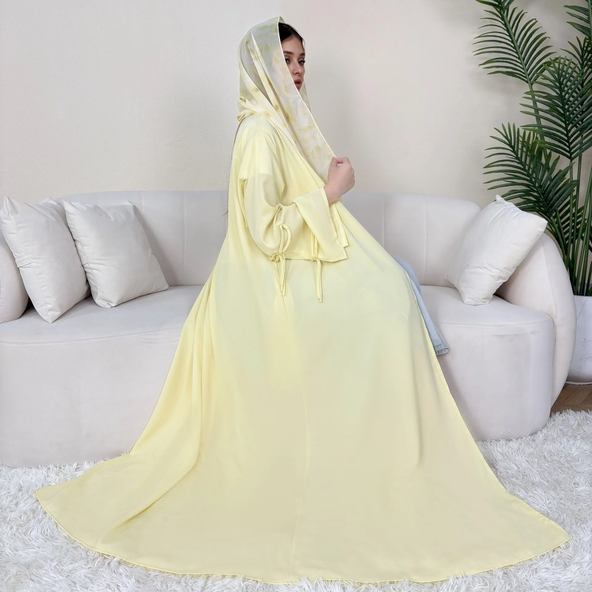 Eid Abayas for Women Muslim Dress Bow Cardigan Jalabiya Ramadan Dubai Kebaya Caftan Marocain Femme Robe Kimono Kaftan Vestidos