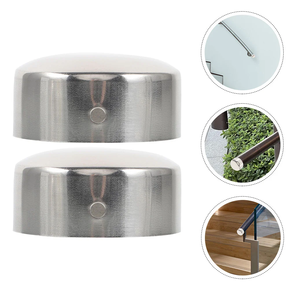 2 Pcs Handrail Tube Accessories End Caps for Metal Tubing Deck Plugs Protector Stainless Steel Fittings Wood