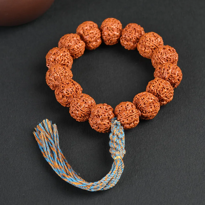 Traditional Chinese Auspicious 5 Petal Rudraksha Beaded Bracelet Hand Polished Full Patina Natural Bodhi Seed Prayer Mala For view 2
