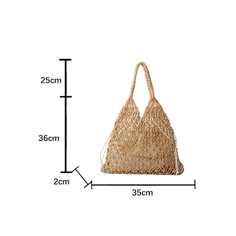 Handmade Knitted Shoulder Bag Summer Woven Bag Beach Boho Women Handbags Large Tote Bag Hollow Out Shopping Bag