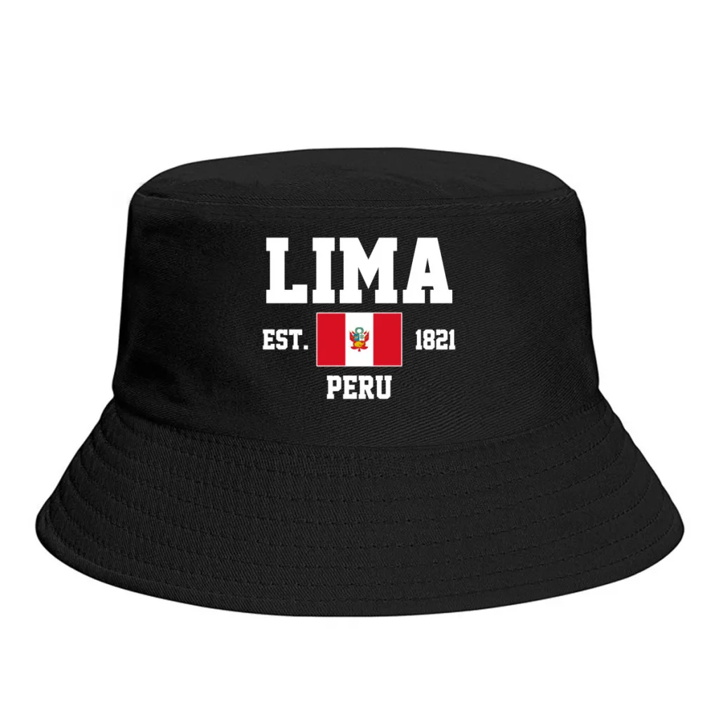 Bucket Hats  Peru EST.1821 Lima Emblem Flag Sun Shade Cool Outdoor Summer Fisherman Caps Fishing Hat