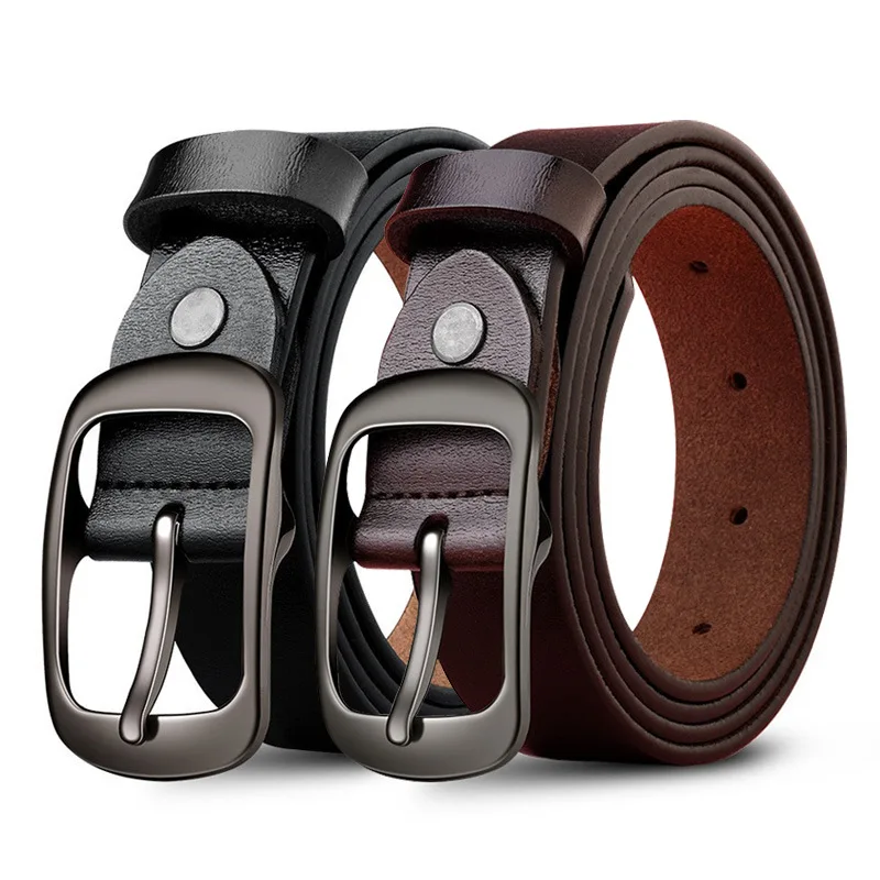 Women's perforated pin buckle genuine leather belt, simple and versatile, vintage style, suitable for jeans insCasual pants belt